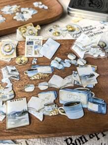 1 盒 100 张复古风格咖啡书 PET 锡罐贴纸，DIY 拼贴用品，学校用品，返校 - 均碼 - 查看 7