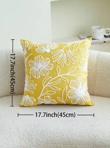 1pc Yellow Flower & Leaf Embroidery Throw Pillow Cover, Suitable For Indoor Decoration, All Season Decorative Cushion Cover, Insert Not Included - Yellow - View 4