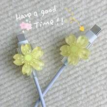 2 piezas Protector de cable de carga con forma de Sakura linda, material de TPU, sin batería incluida, universal, accesorio de cable de carga, accesorio de teléfono - Multicolor - Ver 9