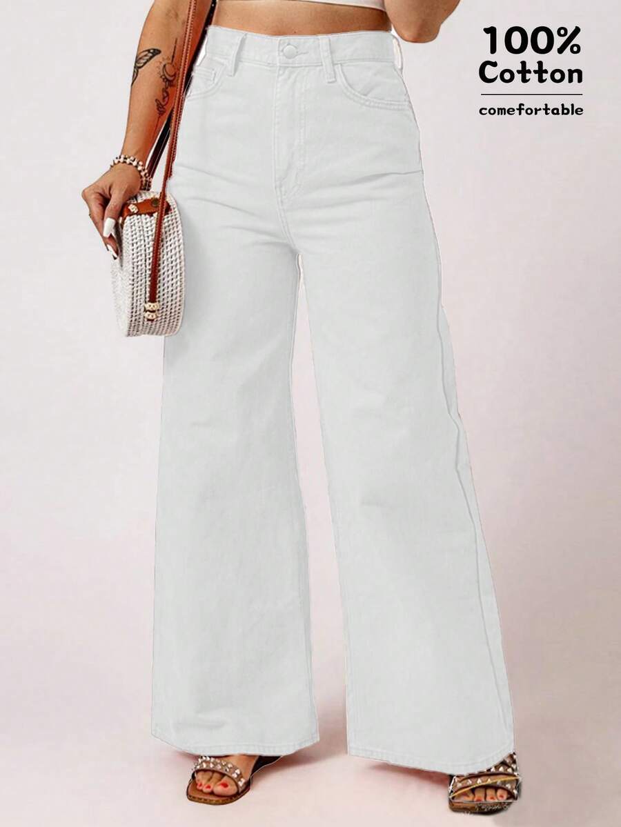 女式阔腿裤，街头风格户外休闲宽松长裤，夏季度假 - 白色 - 查看 1