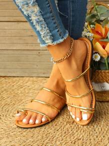 女士新款夏季编织串珠碎花纹理平底凉鞋，防滑鞋底，露趾系带休闲鞋，图案随机