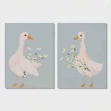 2 件/套 可爱鹅帆布墙画 - 现代动物主题装饰，适用于青少年房间、浴室和教室 - 无框海报、可爱、鸭子育儿室、海报、青少年房间装饰、淋浴礼物 - 彩色 - 查看 11