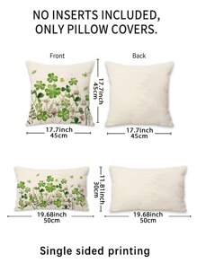 1pc Green Clover Printed Pillowcase, Without Pillow Insert, Suitable For Sofa In Living Room, Bedroom Headboard, Decor Throw Pillow, Lumbar Cushion