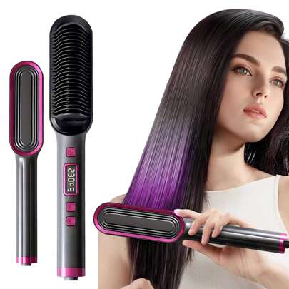JMMO Hair Straightener Brush ,Straighten Hair Better Than Normal Products,Suitable For All Hair Types,Anti-Scald Comb Design,Hot Hair Comb For Smooth Frizz Free Hair - Ceramic Flat Iron Brush,LCD Screen, Adjustable Temperature, Wet And Dry Use, Perfect Gifts For Women