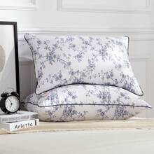 2PCS Flower Pattern Pillows (With Filling), Skin-Friendly & Soft, Suitable For Bedroom Home Use - White - View 1