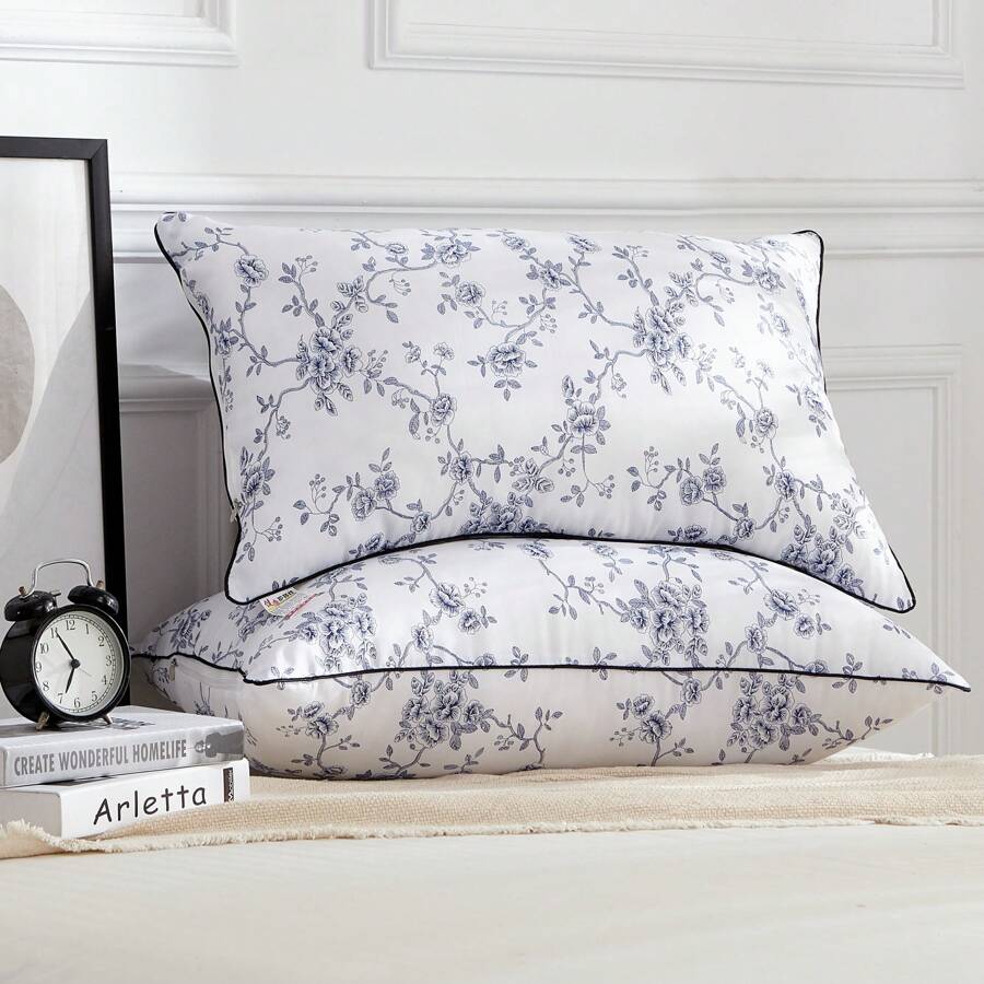 2PCS Flower Pattern Pillows (With Filling), Skin-Friendly & Soft, Suitable For Bedroom Home Use - White - View 1