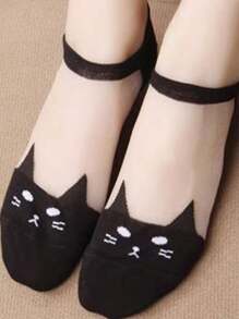 3/5 Pairs Women Cute Cartoon Cat Ankle Socks - Ultra Thin, Breathable, Invisible Low-Cut Design, Black/White/Gray Colors, Suitable For Summer, Casual Wear | Cartoon Cat Design | Flexible Socks - Multicolor - View 9