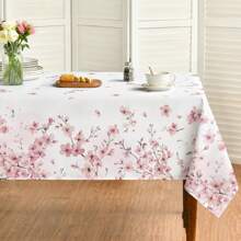 1pc Spring Floral Tablecloth, Washable Seasonal Cherry Blossom Tablecloth Suitable For Living Room, Dining Room, Dinner Party, Picnic, Home Decor