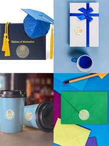 500pcs Metallic Gold Graduation Cap Shaped Stickers, Self-Adhesive Graduation Envelope Seals, Graduation Party Favors, PVC Waterproof Labels For Class Of 2025,School Supplies,Back To School - Multicolor - View 3