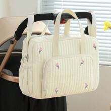 1 件绗缝尿布包，带多个口袋，可拆卸肩带，适用于婴儿车、旅行和日常使用的妈妈包