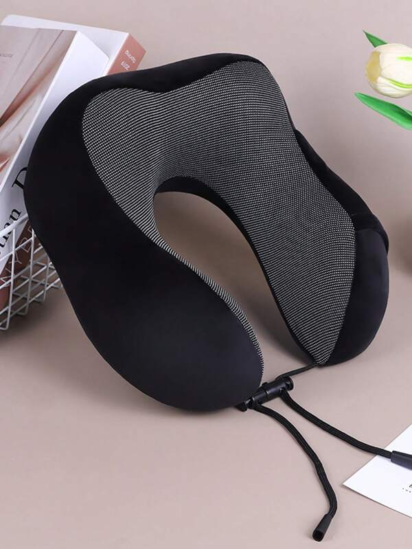 Oreiller de voyage, oreiller de cou en mousse à mémoire de forme, lavable, pour adultes, convient pour l'avion et la voiture, noir