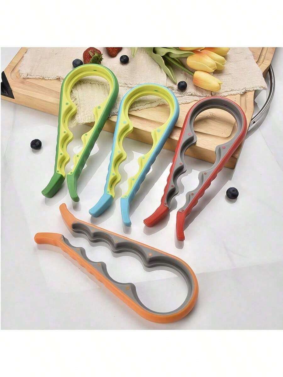 1pc 4-In-1 Multifunctional Bottle Opener, Jar Opener, Cap Remover, Beer Bottle Opener - Random Color