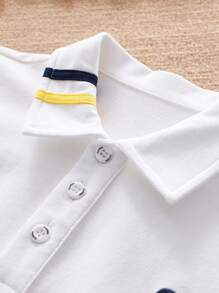 Top Polo Casual Estilo Preppy para Meninos, Gola Bordada com Contraste de Cor, Camiseta de Manga Curta para Uniformes Escolares de Verão para Crianças Pequenas e Grandes