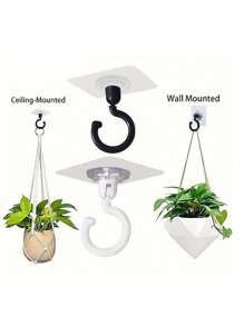 1/2/6pcs Rotating Ceiling Hooks, Easy Installation Without Drilling, Adhesive Hooks For Hanging Plants, Lanterns, Wind Chimes, Modern Ceiling Decor With Utility Hooks, Suitable For Bathroom, Kitchen, Outdoor Basket Storage
