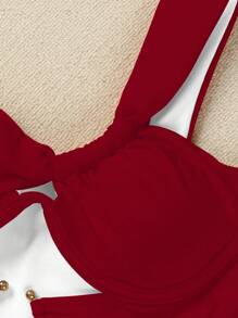 性感欧式镂空单肩女式连体泳衣 - 紅色 - 查看 4