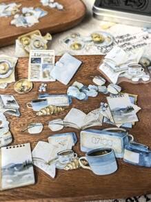 1 盒 100 张复古风格咖啡书 PET 锡罐贴纸，DIY 拼贴用品，学校用品，返校 - 均碼 - 查看 9