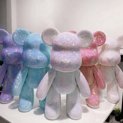 1pc 23cm DIY Self-Adhesive Diamond Bear Figure Rhinestone Teddy Bear Glitter Applique Figurines Toys Decoration Gifts Valentine's Day Gift