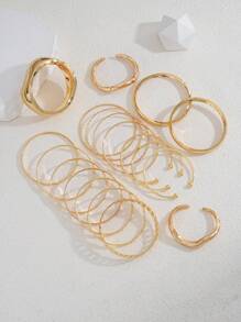 3-19pcs/Set Exaggerated Asymmetrical Wide Cuff Bracelet Set, Fashionable Accessories Suitable For Daily Wear, Dating, Party, Birthday Gift For Women