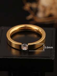 1pc Titanium Steel Single Rhinestone Zirconia Ring, Rose Gold, Popular Fashionable Personalized Style, Suitable For Women To Wear Daily Or Gift