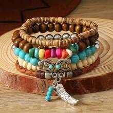 Bohemian Style Turquoise & Wood Beads Alloy Chain Bracelet - Multicolor - View 2