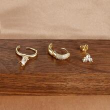 3PCS Round Circle Hoop Earrings Set For Women Simple Zirconia Flower Stud Earring Cartilage Piercing Jewelry - 3pcs Earrings Set - View 8