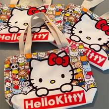 Sanrio Sanrio Canvas Bag Cartoon Kate Cat Portable Shoulder Bag Japanese Light And Large Capacity Shopping Bag Travel Bag Gift Lunch Bag