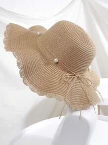 Women's Wide Brim Straw Sun Hat For Summer Beach, Casual Bohemian Vintage Style, Elegant UPF Protection Hat With Bowknot Decoration, Suitable For Spring And Summer - Straw Hat - View 9