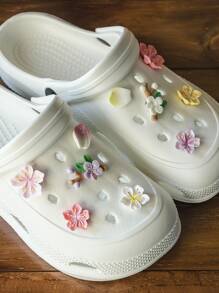 10pcs/Set Asymmetric Peach Blossom Branch Flower Shoe Charms, Cute & Youthful Style, Outdoor Shoe Boots Decoration Accessory, Detachable Button Decor, Fun DIY Shoe Charm, Suitable For Girls, Women, Sandals - Multicolor - View 3