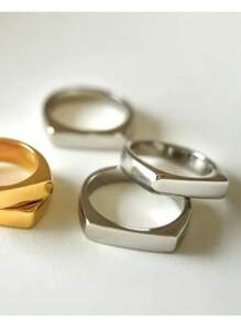 Chic Thin Flat Square Ring In Stainless Steel For Men And Women Silver Plated - Silver - View 4