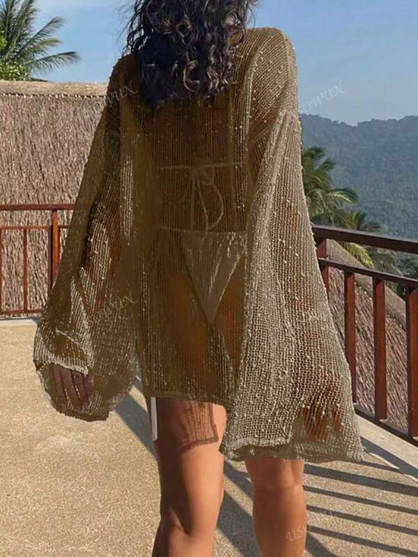 Women's Summer Drop Shoulder Loose Casual Sheer Beach Vacation Outfits Cover Up