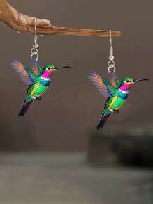 2 piezas Pendientes colgantes de pájaro de acrílico de colores, nuevos pendientes de estilo retro de moda para mujeres