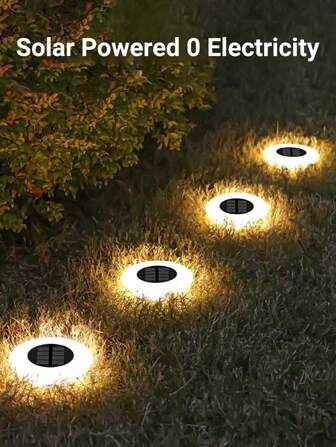 太阳能地面灯，圆形台阶灯 4 件装 LED 太阳能灯户外防水，太阳能甲板灯花园景观照明太阳能花园灯庭院花园布置地面灯适用于户外、露台、小路、庭院、草坪、车道、小路、走道