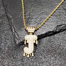 26 Letters 18K Gold Plated Cubic Zirconia Initial Pendant Necklace, Unisex Hip Hop Style, 22" Or 24" Chain Length, Christmas & New Year Gift - Silver - View 5