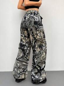 Retro Fashion Camouflage Loose Cargo Pants - Multicolor - View 2