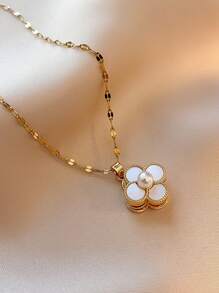 1 Stück 18 Karat Perlenklee Halskette für Frauen, Edelstahl Luxusdesign, modisch geeignet für Party, Date, Arbeit