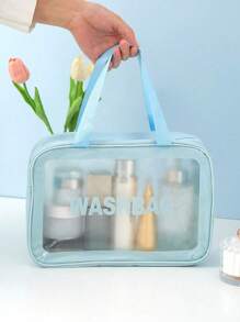 3PCS/1PC Transparent Makeup Bag, Toiletry Bag, With Monogram Print, Portable, Translucent PVC Toiletries Set, PU Scrub Bath And Swim Storage Bag, Large Capacity Travel Makeup Storage Bag, Makeup Bag Makeup Bag, Makeup Bag