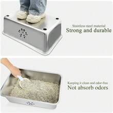 Stainless Steel Cat Litter Box High Side Cats Toilet Metal Kitten Litter Pan, Pet Cleaning Tool For Big And Small Cats, Rabbits, Splash-Proof And Non-Stick Cat Poop Box Odorless 23.6"X15.7"X7.9" - 可愛貼紙 - 查看 7