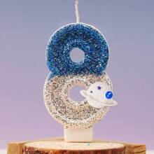 1 pieza Velas con diseño de planeta azul y plateado con números del 0 al 9 para decoración de pasteles de fiesta de cumpleaños, con efecto atmosférico, adecuadas para bodas, aniversarios y fiestas, para niños y adultos