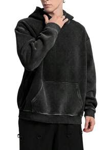 FAIABLE Mens Hoodies Oversized Unisex Wash Hoodie Heavyweight Fleece Vintage Cotton Sweatshirt Men Women Streetwear - 黑色 - 查看 3