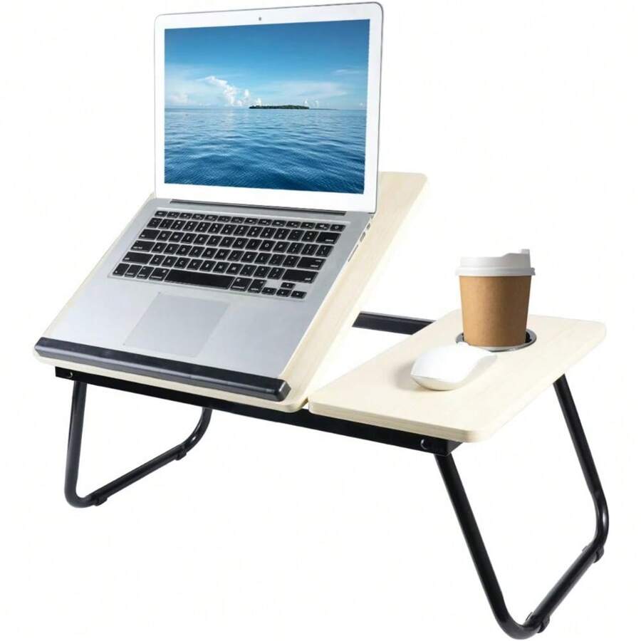 Trintion Foldable Laptop Desk, Laptop Table With Cup Holder, Height Adjustable Computer Bed Tray Table, Reading Holder Notebook Stand For Eating Reading Working - Wood - View 1