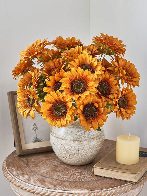 1 Ramo de girasoles artificiales de seda, 7 cabezas falsas de girasoles para decoración exterior, hogar, boda, baby shower, fiesta de cumpleaños