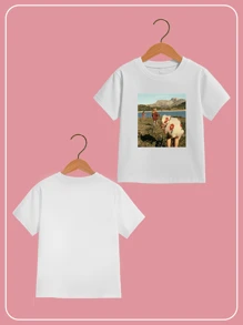 Custom Personalized Kids Graphic Tee Short Sleeve Round Neck T-Shirt For Girls Custom Photo Text Summer Top Birthday Gift - White - View 2
