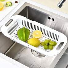 Escurridor de platos expandible, organizador de fregadero de cocina minimalista de plástico para tazones, platos y cubiertos