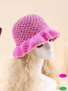 1 szt. damski kapelusz typu bucket hat, styl Y2K, swobodny, uroczy, wydrążony, oddychający kapelusz przeciwsłoneczny, ręcznie tkany, wielokolorowy, dekoracyjny patchwork, modny dodatek do stroju na co dzień/na zewnątrz