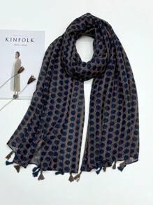 Fashion Women Silk Scarf, Simple & Elegant Design Scarf, New Breathable Tassel Shawl,Vibrant Ditsy Floral Pattern Large Scarf For Spring/Summer Outdoor, Beach, Versatile Head Wrap