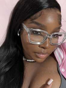 1 PC Square Frame Eyeglasses Clear Lens For Reading, Gaming, TV,Computer And Phones Glasses Accessories For Women Men - Transparent Gray - View 4