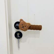 zootime 1 pieza Funda para perilla de puerta con diseño de oso de peluche en color caqui/marrón/beige, estilo sencillo e inspirador, gruesa, anti-colisión, anti-estática, adecuada para dormitorio, sala de estar, guardería, decoración de jardín