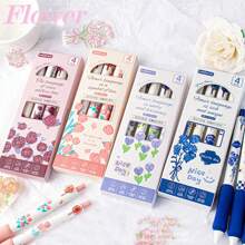 (Back To School) 4pcs/Box Flower Series Soft Gel Pens, Fast Drying Smooth Writing For Office, Study & Learning Stationery - Multicolor - View 2