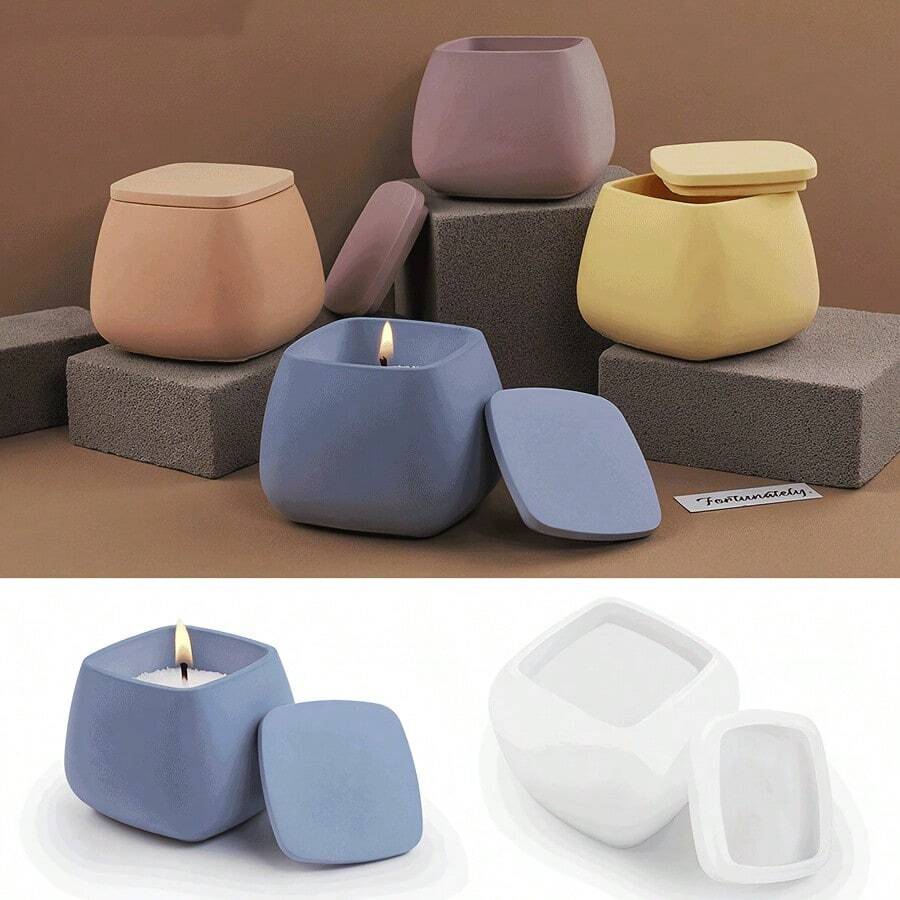 Square Silicone Molds With Lids For DIY Storage Jars, Resin, Cement, Plaster, Candle Making - White - View 1