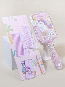 3pcs Cute Unicorn Cartoon Hair Comb Set - Air Cushion & Fine Tooth Combs For All Hair Types, Perfect Gift For Birthdays - Multicolor - View 1